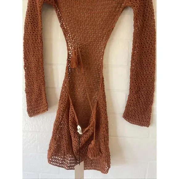 Revolve The Celeste brown crochet Mini Dress lovewave size S NWT $148 msrp Revolve The Celeste brown crochet Mini Dress lovewave size S NWT $148 msrp